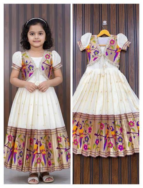 NEW LAUNCING KIDS GOWN PAITHANI silk White Wholesale children clothing suppliers in hydrabad
